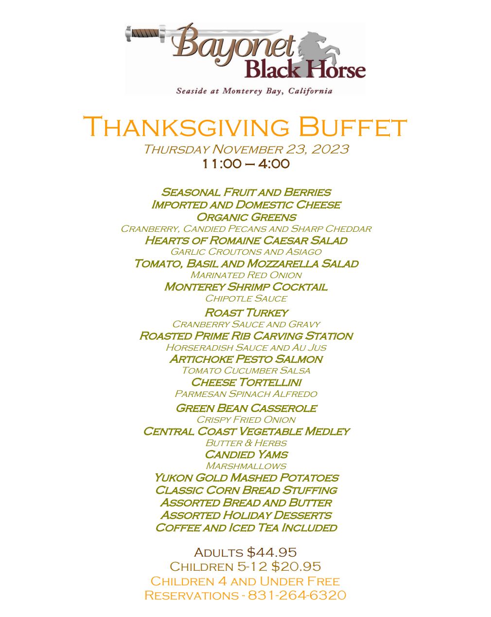 Thanksgiving Buffet Menu - Bayonet